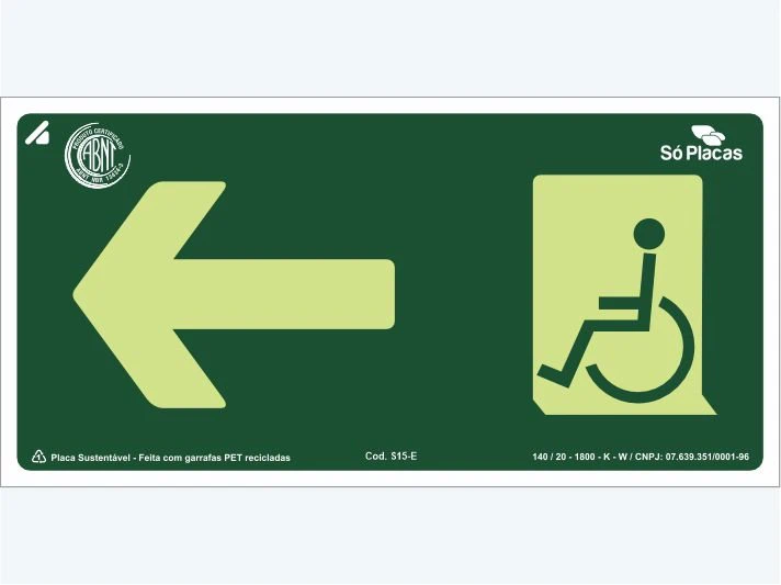 Placa de rota de fuga S15-E: Seta para Esquerda Cadeirante