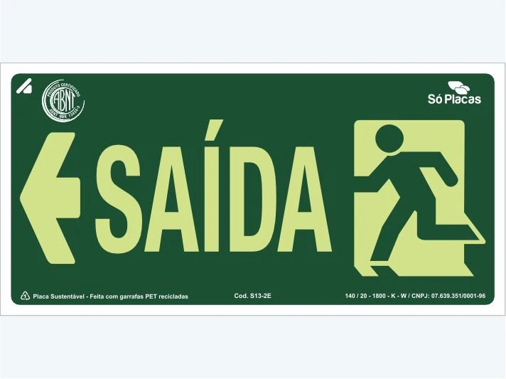 Placa de rota de fuga S13-2E: Saída com Seta para Esquerda