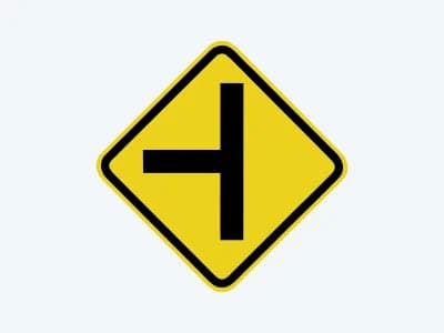 Placa de advertência A-7A: Via lateral à esquerda