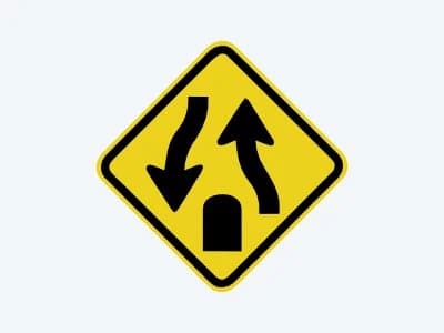 Placa de advertência A-42B: Fim de pista dupla