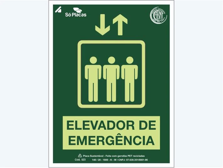 Placa de rota de fuga S23: Elevador de Emergência