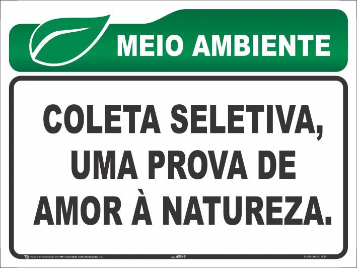 Placa de meio ambiente: Coleta seletiva