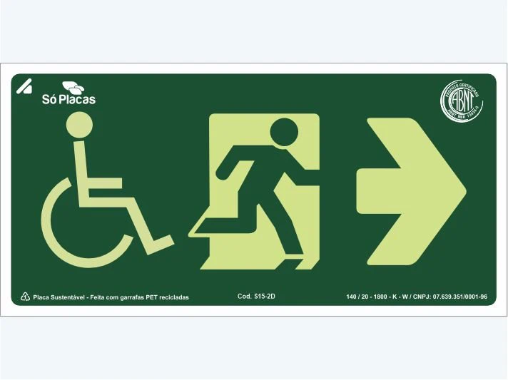 Placa de rota de fuga S15-2D: Seta para Direita Cadeirante