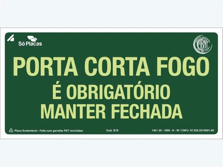 Placa de rota de fuga S19: Porta Corta Fogo