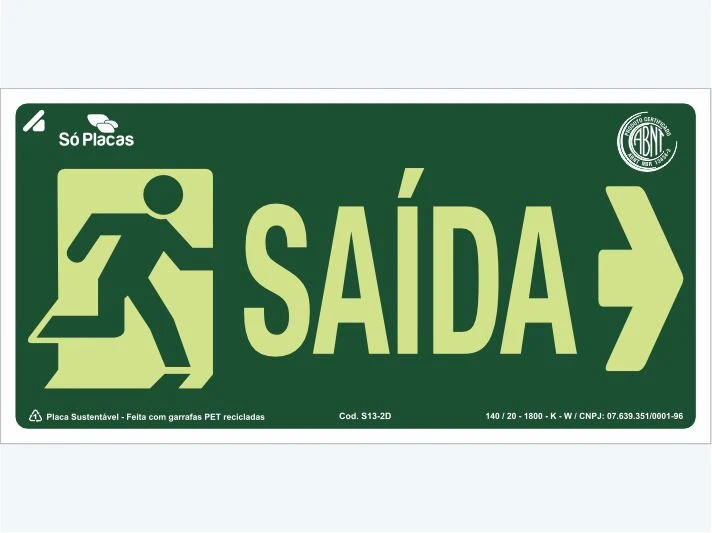 Placa de rota de fuga S13-2D: Saída com Seta para Direita