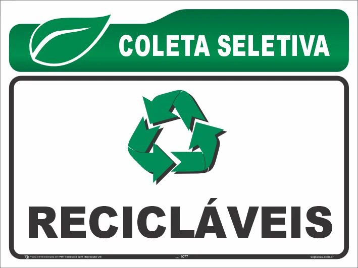 Placa de coleta seletiva: Recicláveis