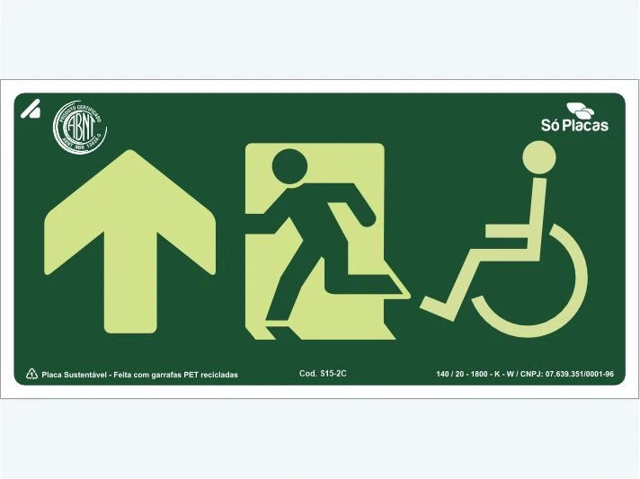 Placa de rota de fuga S15-2C: Seta Siga em Frente Cadeirante