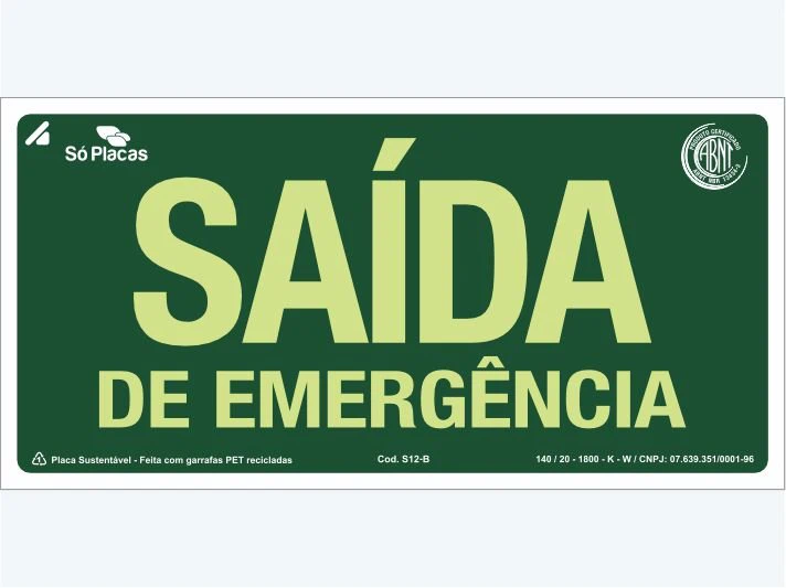 Placa de rota de fuga S12-B: Saída de Emergência
