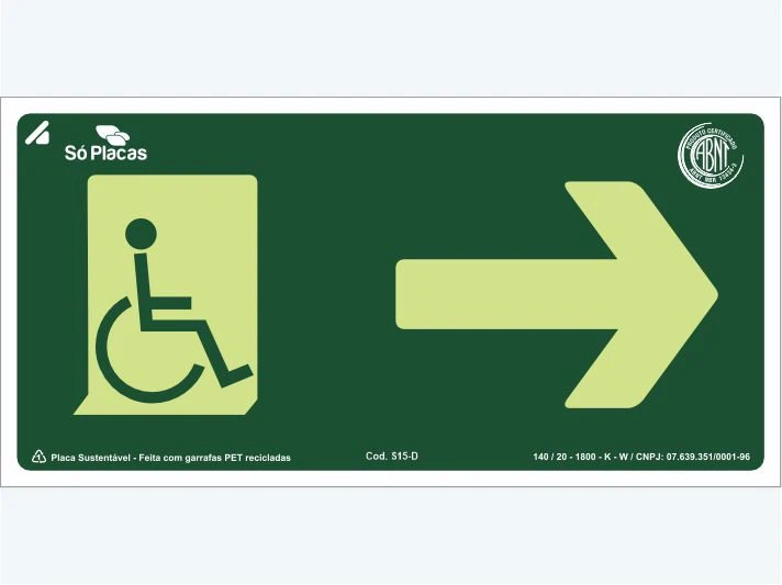 Placa de rota de fuga S15-D: Seta para Direita Cadeirante