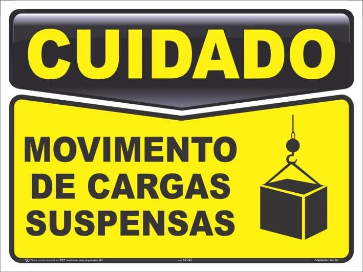 Placa de cuidado: Movimento de cargas suspensas